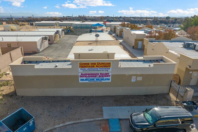 North facing sign of Christine Duncan Heritage Academy in Ladera Heights.