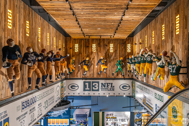The Green Bay Packers Hall of Fame and Museum celebrates the team's thirteen titles.