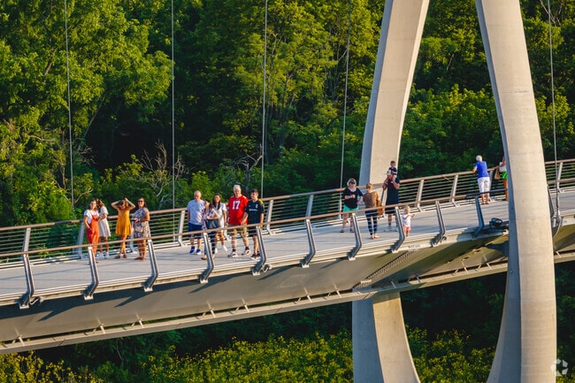 The Kiwanis Trail leads to Riverside Crossing Park in Dublin where the bridge is a popular spot.