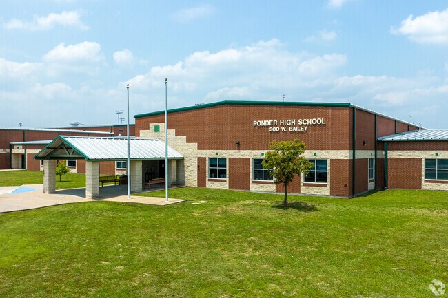 Ponder High School offers athletic fields and extracurricular programs.
