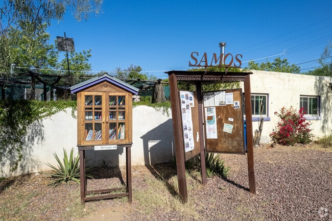Samos offers a Little Free Library and community bulletin board.