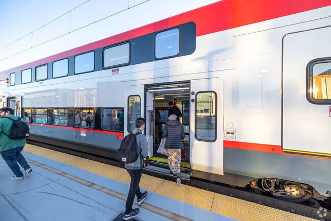 The modern Hillsdale Caltrain Station offers convenient transit options near Foster City.