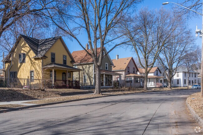 Homes line the curved streets of the Jordan neighborhood in Minneapolis.