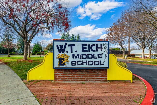 Warren T. Eich Middle School sign welcomes students to come and learn.