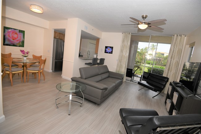 Comfortable modern decor lightens the mood.
