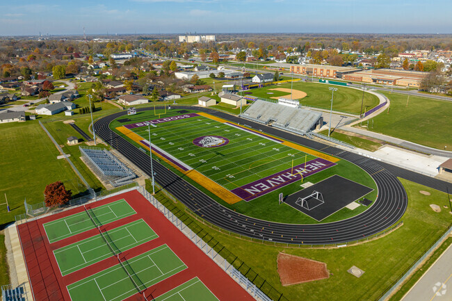Overhead view of the athletic facilities at New Haven Jr/Sr High School.