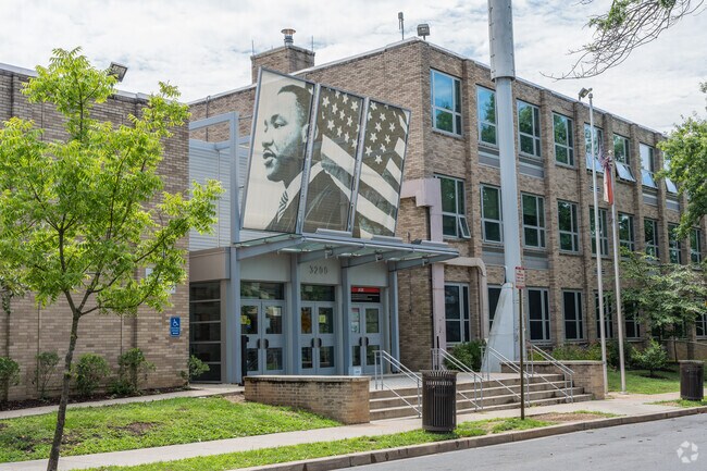 Martin Luther King Jr. Elementary School in Congress Heights features a large portrait of M.L.K.