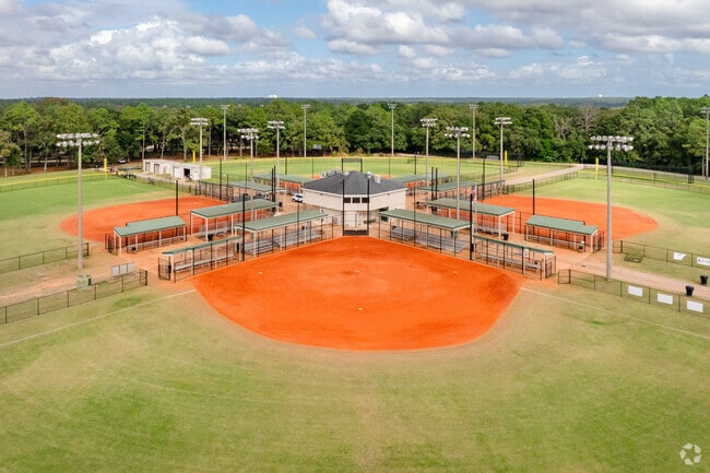 The baseball fields at West Mobile County Park are meticulously groomed.