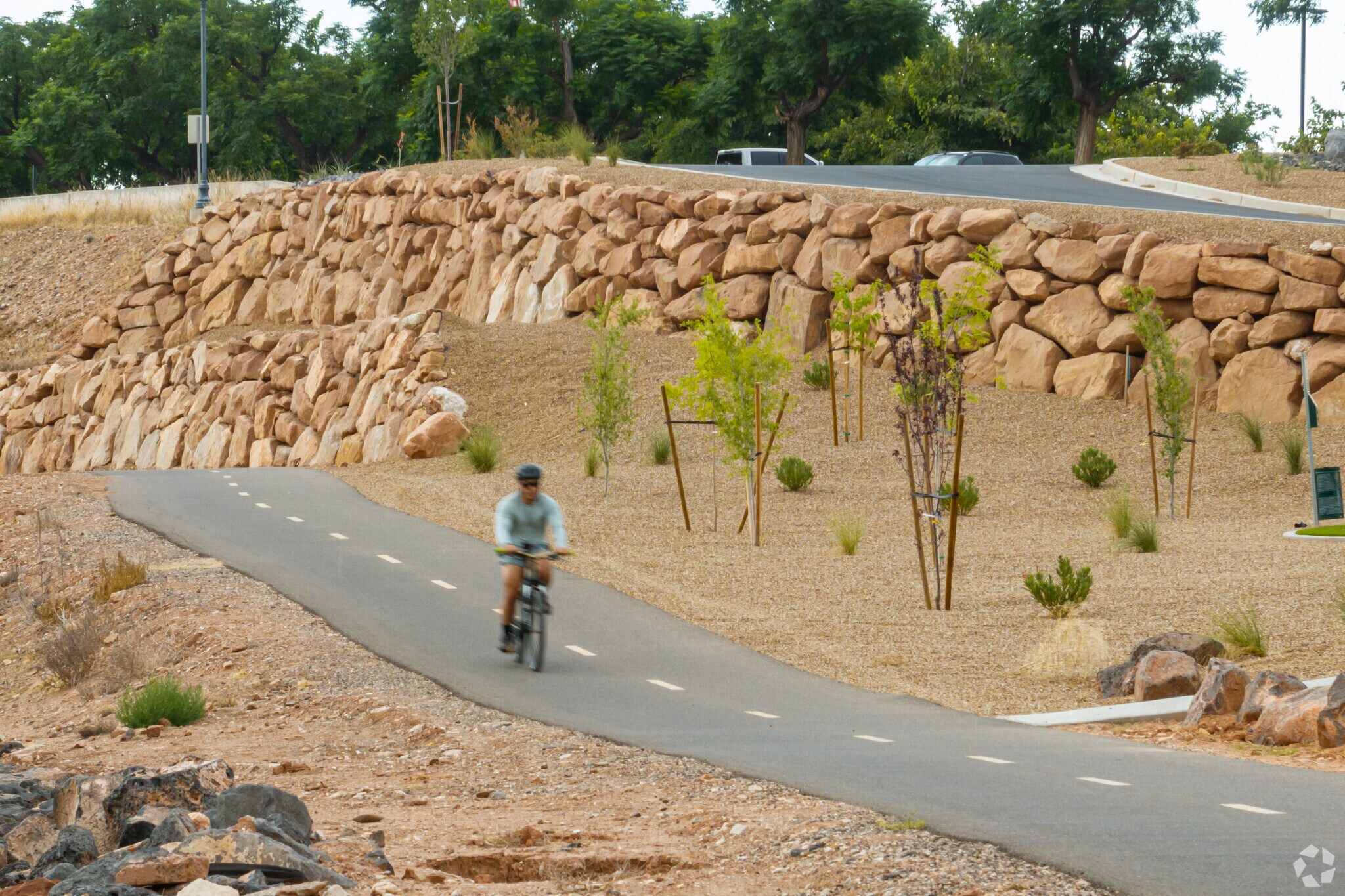 Bloomington Hills Park offers a dedicated bike pathway for locals to explore.
