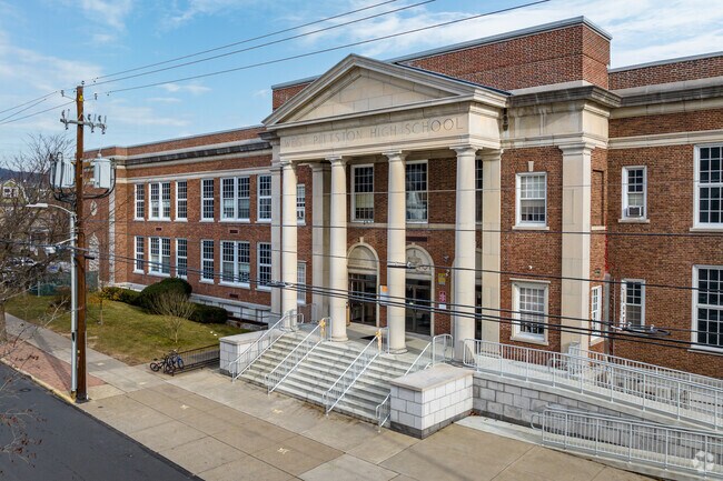 The glorious entrance to Wyoming Area Intermediate Center, a public school near Exeter.