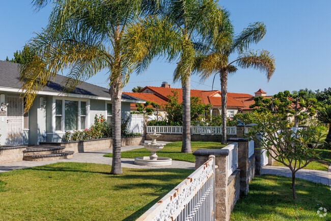 Large ranch homes with lush landscaping are common in Koreatown.