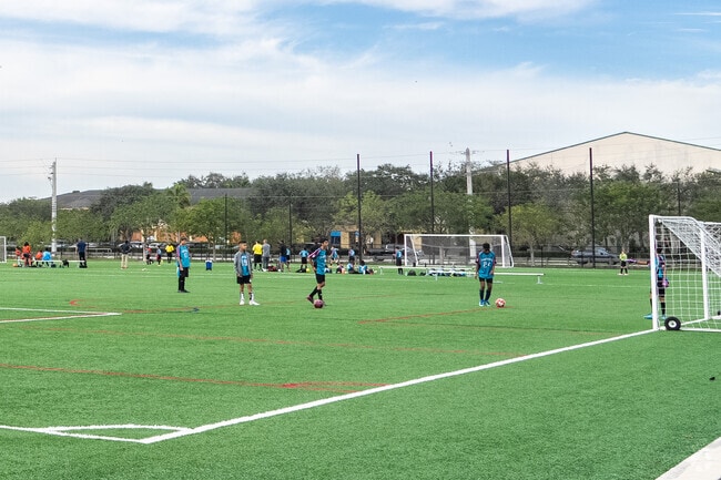 Flamingo Road Park hosts soccer matches for families in Sunshine Ranches.