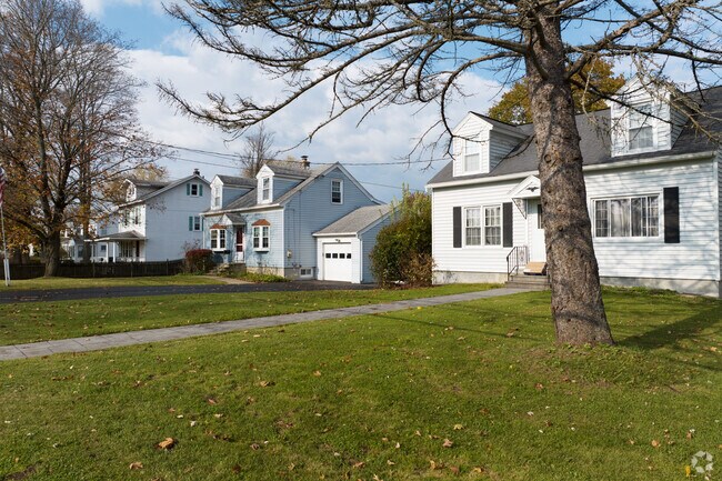A couple cap cods sit nicely together on a lovely street in Normanskill.