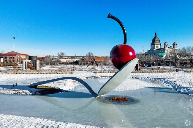 Cherry spoon sculpture in Lowry Hill.