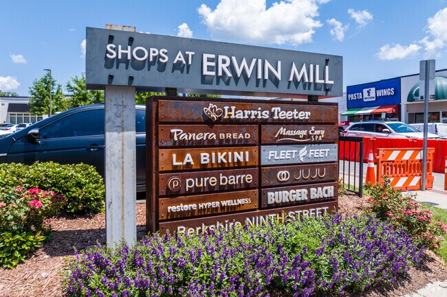 Erwin Mill was a textile mill and has been converted to a shopping center and apartments on Ninth Street in the Old West Durham neighborhood.