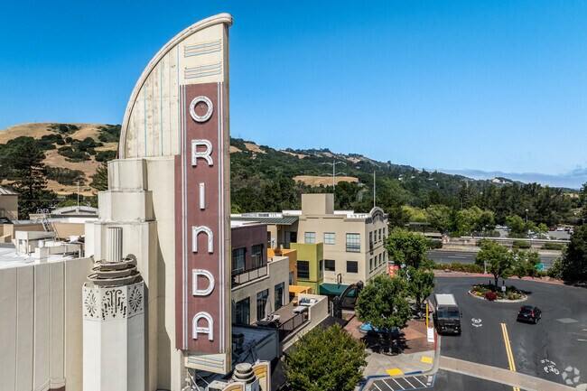 The Orinda Theatre glows with Art Deco charm near the quiet streets of Orinda Woods.