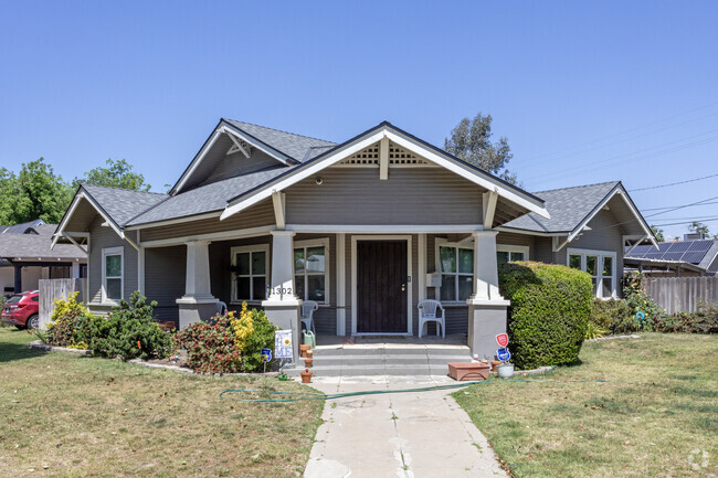 Most homes in the Tower District feature grassy front yards.