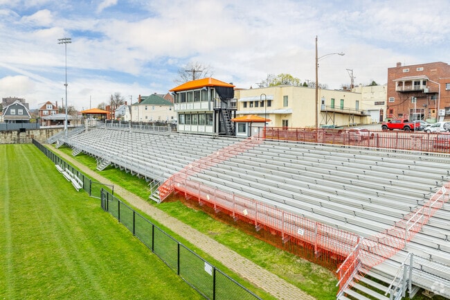 Veteran's Memorial Field includes a huge bleacher section for watching games.
