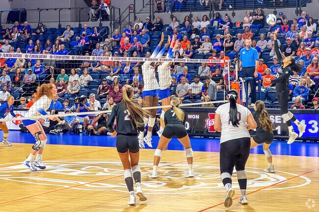 Sugar foot residents visit the nearby Stephen O'Connell Center to support their team.