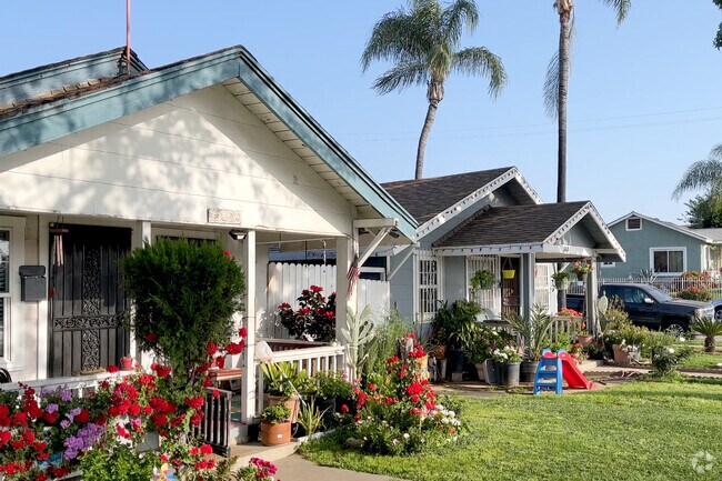 Bungalows of colorful yards line the streets of Downtown Placentia.