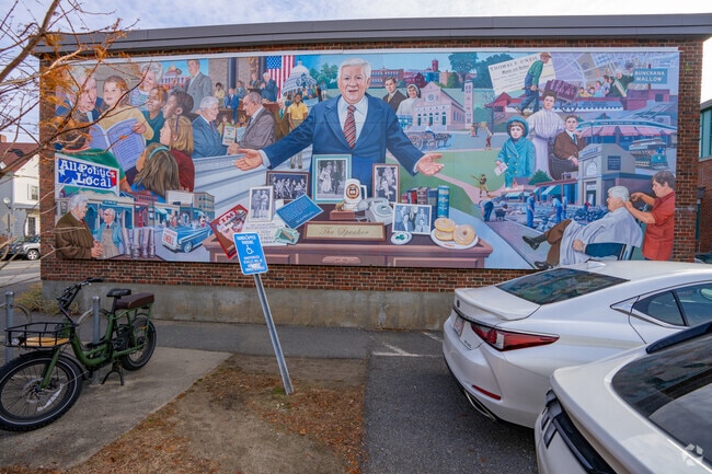 You'll see this historic mural as you walk around Rindge Avenue Upper School in North Cambridge.