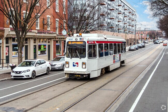 SEPTA Trolley runs through Powelton Village in Philadelphia, PA.