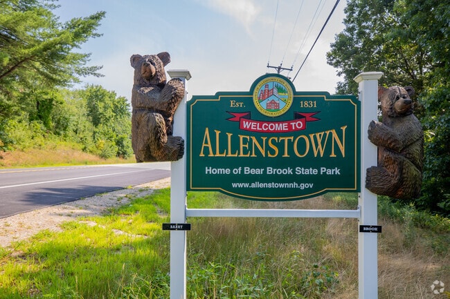 A Welcome to Allenstown sign notes the town is home to Bear Brook State Park.