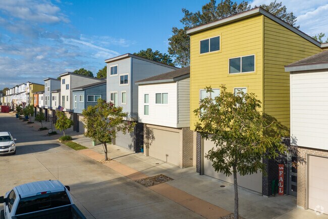 Multi-level townhome communities with modern designs are common in Pilette.