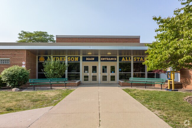 Anderson Elementary School entrance doors in the city of Trenton.