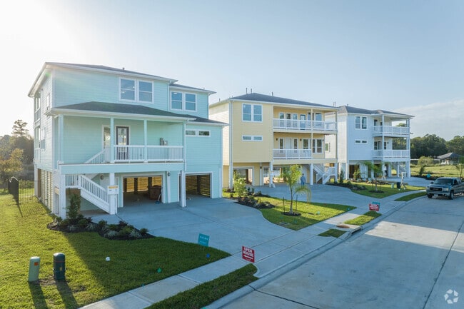 Coastal inspired homes are popular along the banks of Dickinson Bayou in Dickinson, Texas.