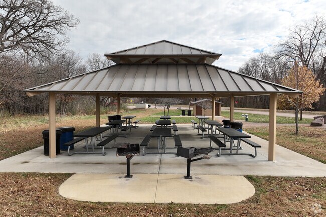 Picnic tables at Rockville County Park provide space for family gatherings.