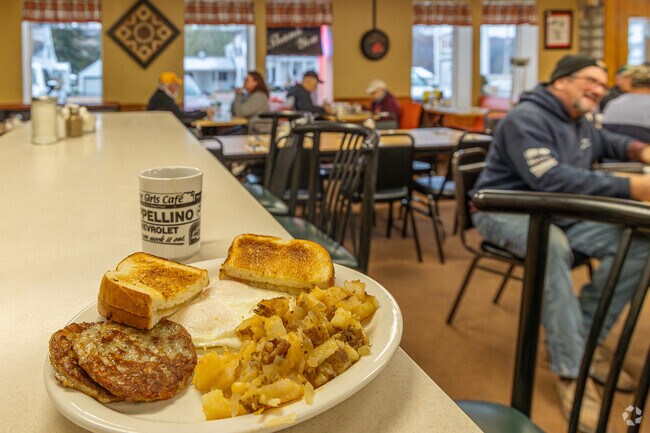 A warm breakfast of sausage, egg and potatoes at Three Girls Cafe in Boston, NY.