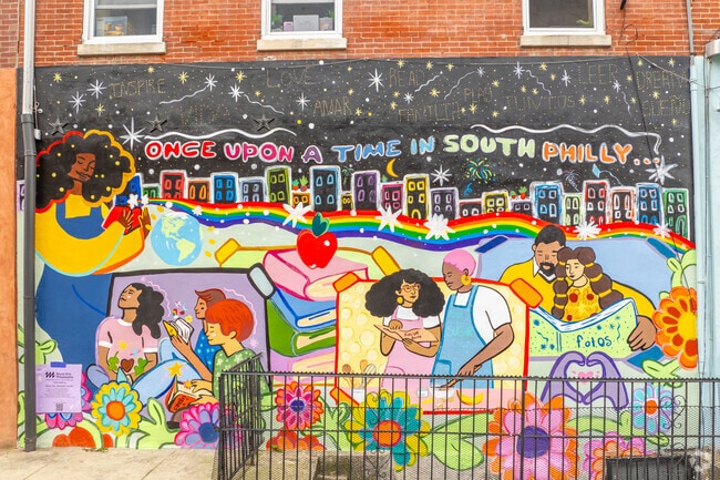 Colorful murals brighten Dickinson Square West with South Philly pride.