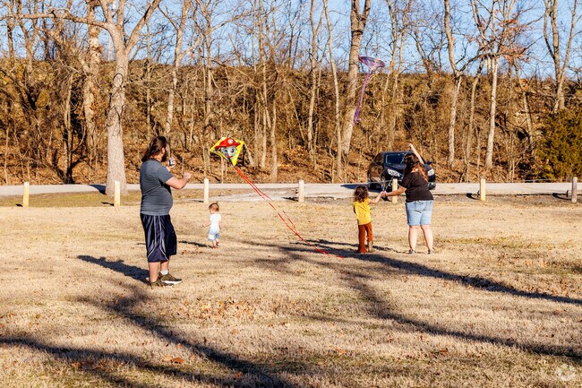 A family flies kites at Wildcat Park.