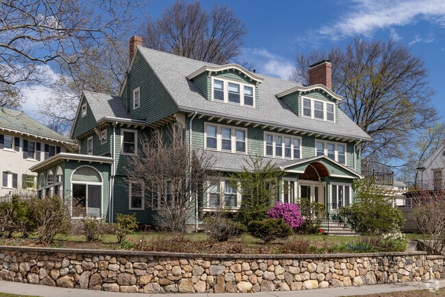 Large renovated Colonial style homes can be found along many streets around Brookline.