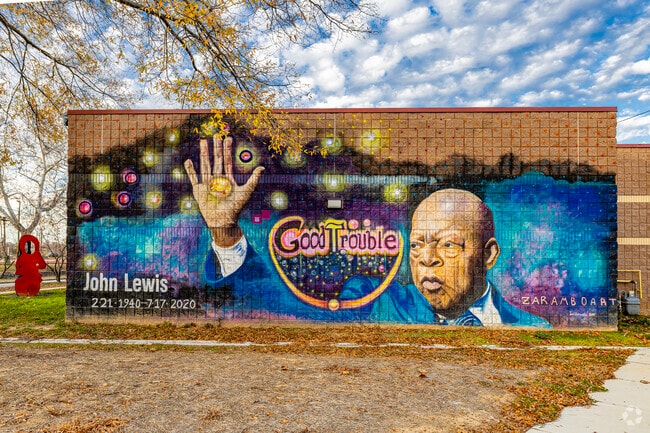 A mural of civil rights activist John Lewis can be found at the Powhatan Community Center.