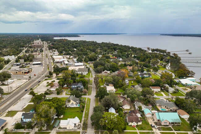 Aerial view of the town center in Green Cove Springs neighborhood.