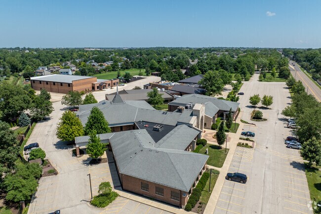 Epiphany Catholic School offers a sprawling campus when viewed from above.