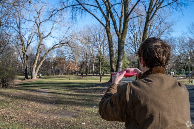 Disc golfers line up their shot on hole 1 at Alimagnet Park.