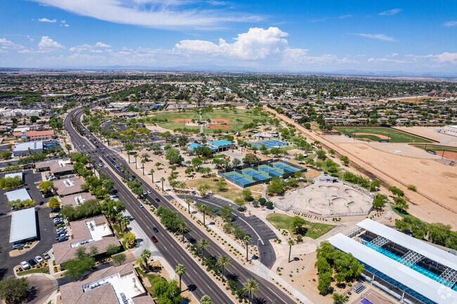 Breathtaking aerial view of Goodyear Community Park. Serene beauty from above.