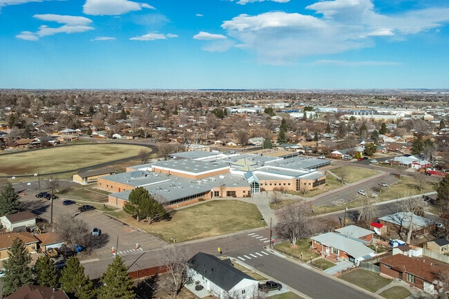 An aerial view of the campus at Northglenn Middle School in Colorado.