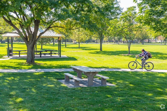 Residents can enjoy pleasant bike rides through Island Grove Regional Park in Greeley.