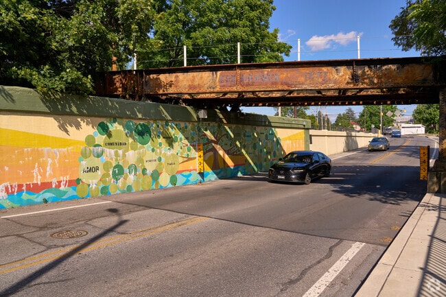 A colorful mural found at a South End train track underpass.