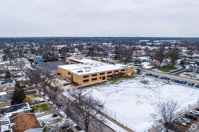 John E Albright Middle School has a large green space for students to play on.