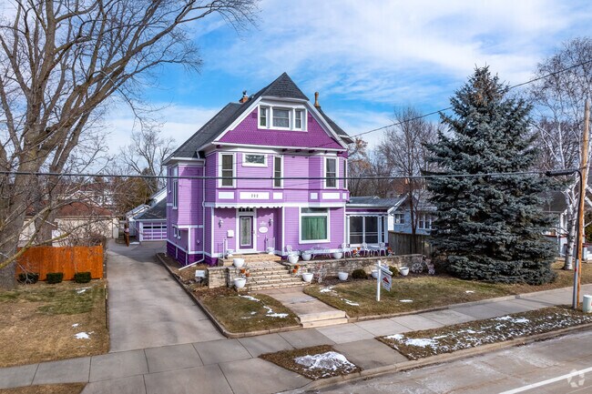 A brightly painted Queen Anne home in Downtown Oshkosh.