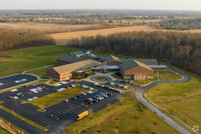 Aerial view of Keystone High School and surrounding farmland.