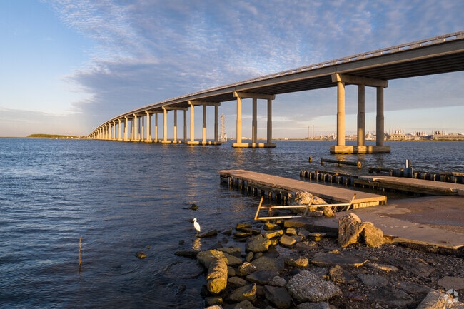 The Sabine Pass Causeway connecting Texas and Louisiana.