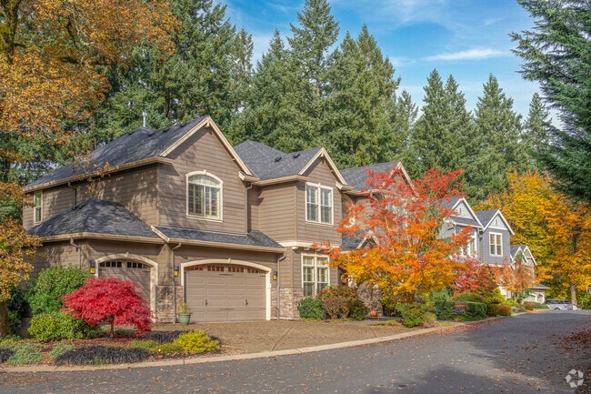 A row of Pacific Northwest traditional homes in the Marylhurst neighborhood.