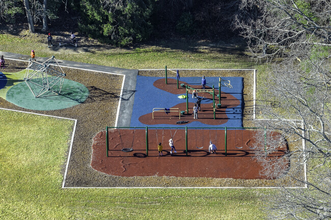 Students play on one of two large playgrounds at Mabelle M. Burrell Elementary School.