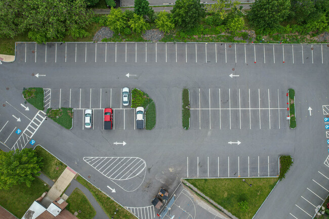 Birdseye view of parking lot at Joseph E. Fiske Elementary School in the Wellesley neighborhood.